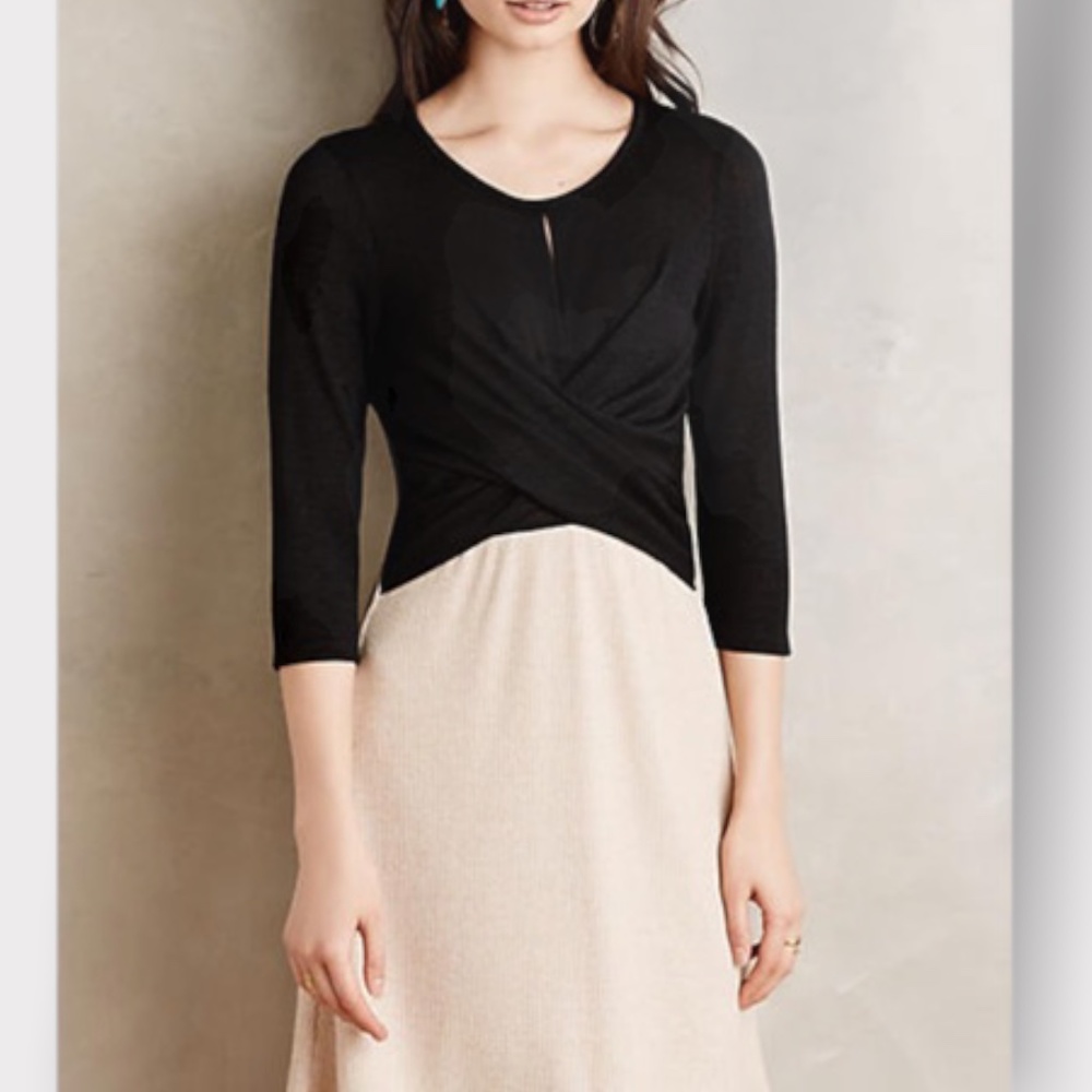AMADI Black and Tan Cross Wrap Knee Length Dress